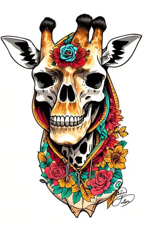 giraffe in skull hoodie tattoo design idea