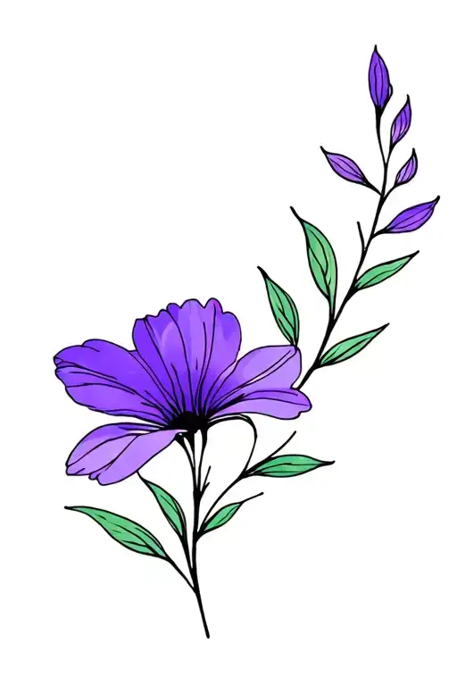fine line violet flower tattoo design idea
