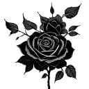 tree silhoutte with its roots connected to a a upside down black rose, add a bible verse that represent strenght and gro tattoo design idea