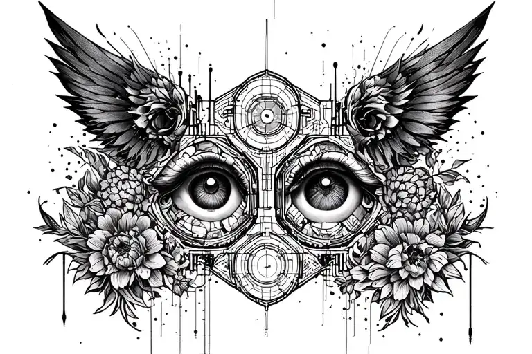 fine line art tattoo technology and IT enterprise architecture inspired, futuristic, married 14/02/2009, twins born 1608 tattoo design idea