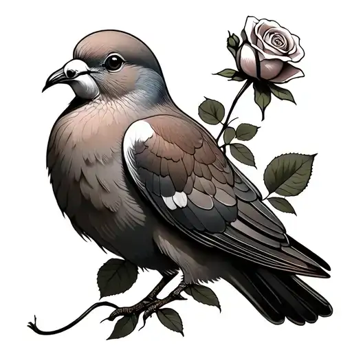 Small dove holding rose in mouth tattoo design idea
