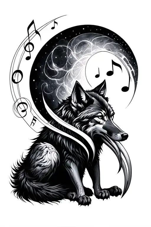 Wolf Luna claws with musical notes tattoo design idea