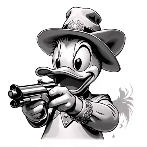 chicano donald duck with gun black grey tattoo tattoo design idea