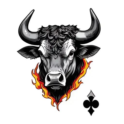 tooled leather with bull head and ace of heats tattoo design idea