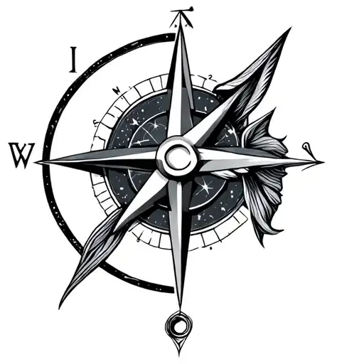 Pisces constellation, compass, arrow tattoo design idea