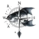 Pisces constellation, compass, arrow tattoo design idea