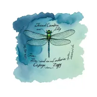 coheed and Cambria dragonfly with the names Tim George lilly and Ziggy written around it tattoo design idea