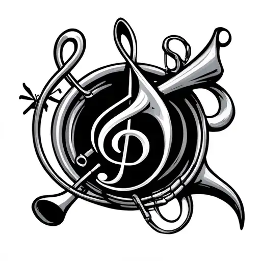 treble and bass clef trombone tattoo design idea