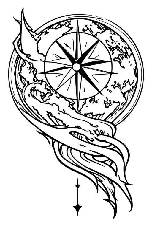 Wind rose on planet Earth tattoo design idea