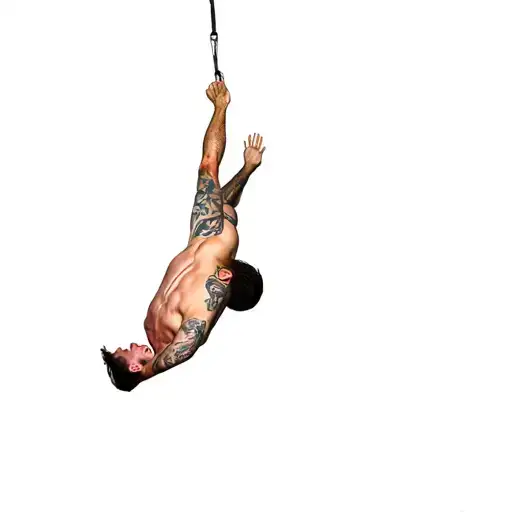 A man in mid‑air freefall with his head tilted back, his face obscured—but his body language unmistakably showing a conf tattoo design idea