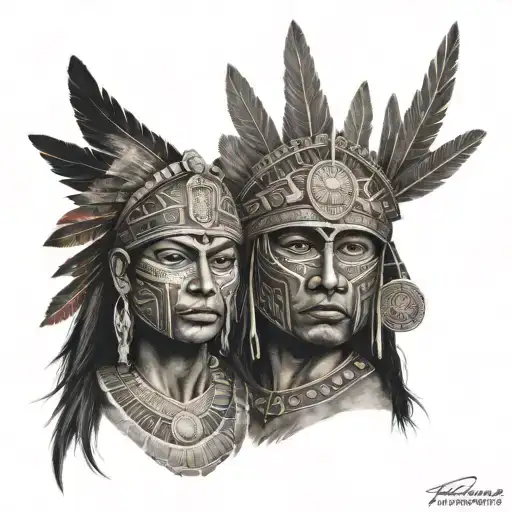 Aztec warrior and Aztec calendar shoulder tattoo tattoo design idea