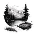 meadow with river mountain hammock forest lake tattoo design idea