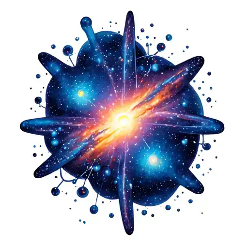 A cosmos composed of galaxy-like atoms, atom-like galaxies, and splendid supernovas tattoo design idea