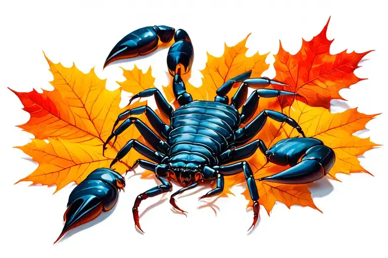 scorpion in fall colored leaves tattoo design idea