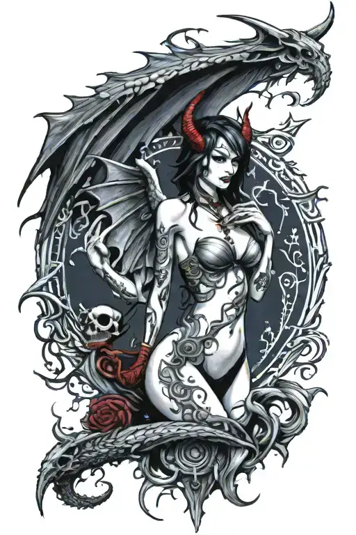 Spine Gothic tattoo. dragon bone wings with succubus hearts and a tramp stamp of a succubus mark. tattoo design idea