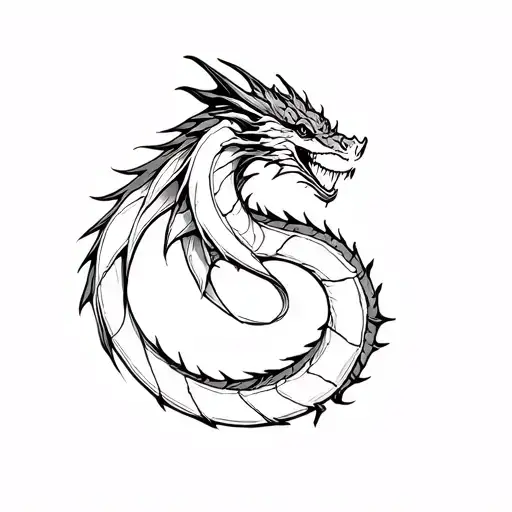 A dragon tattoo with thin lines, as few details and shadows as possible, and a smooth transition tattoo design idea