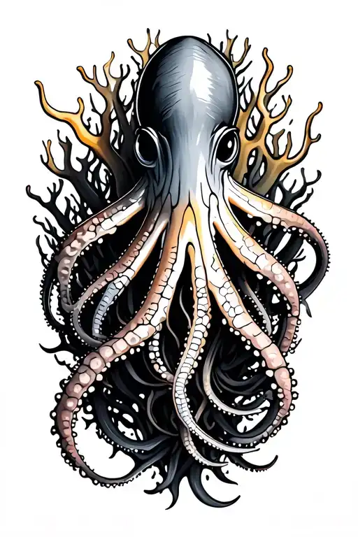 squid gold cracks coral tattoo design idea