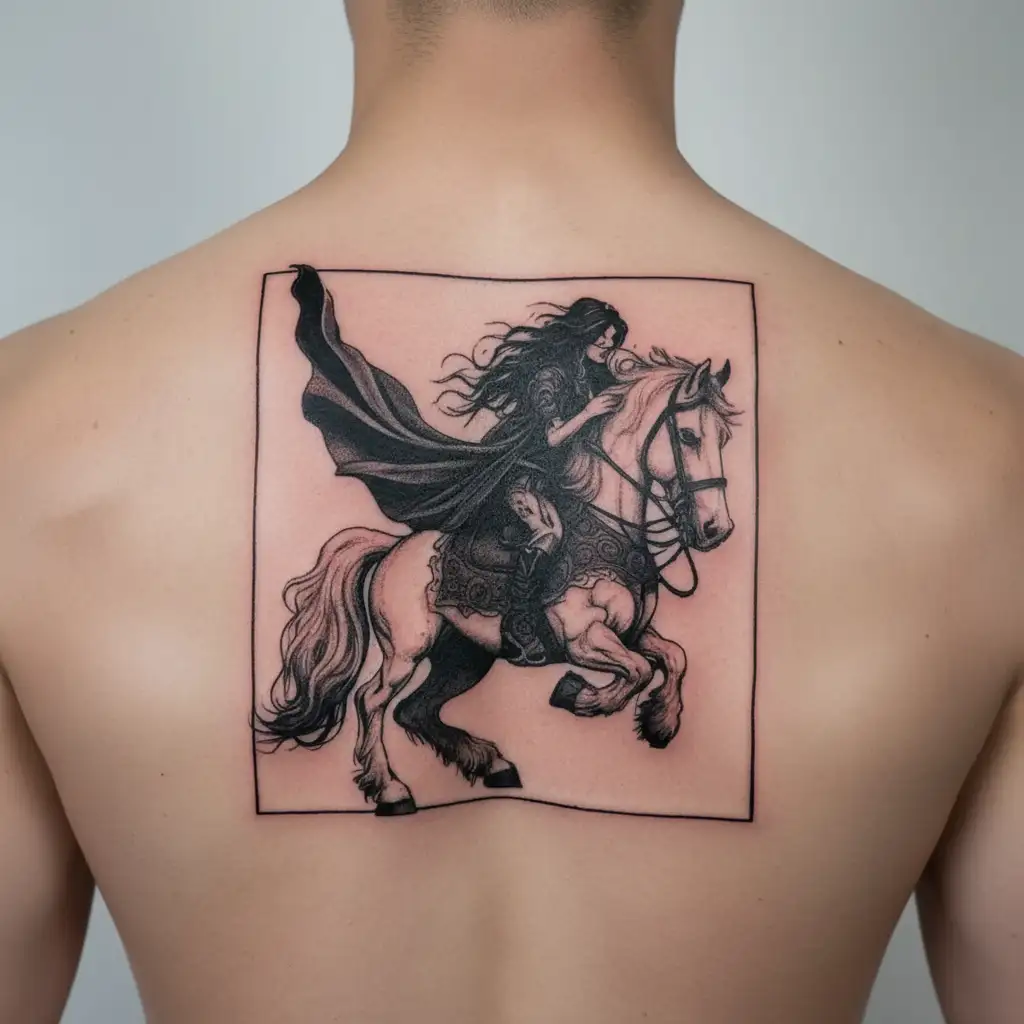 gypsy cob horse with a witch riding  tattoo design idea