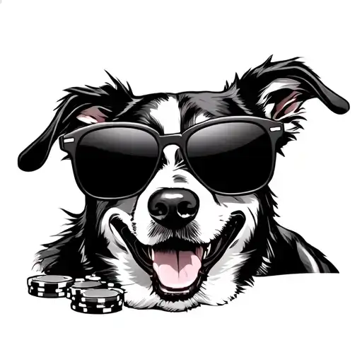 dog playing poker with sunglasses smiling tattoo design idea