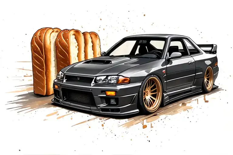 bread driving a r34 skyline car tattoo design idea