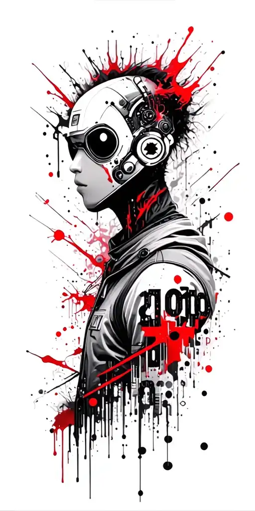 Cyberpunk-inspired tattoo featuring a hacker silhouette surrounded by binary code symbol combined tattoo design idea