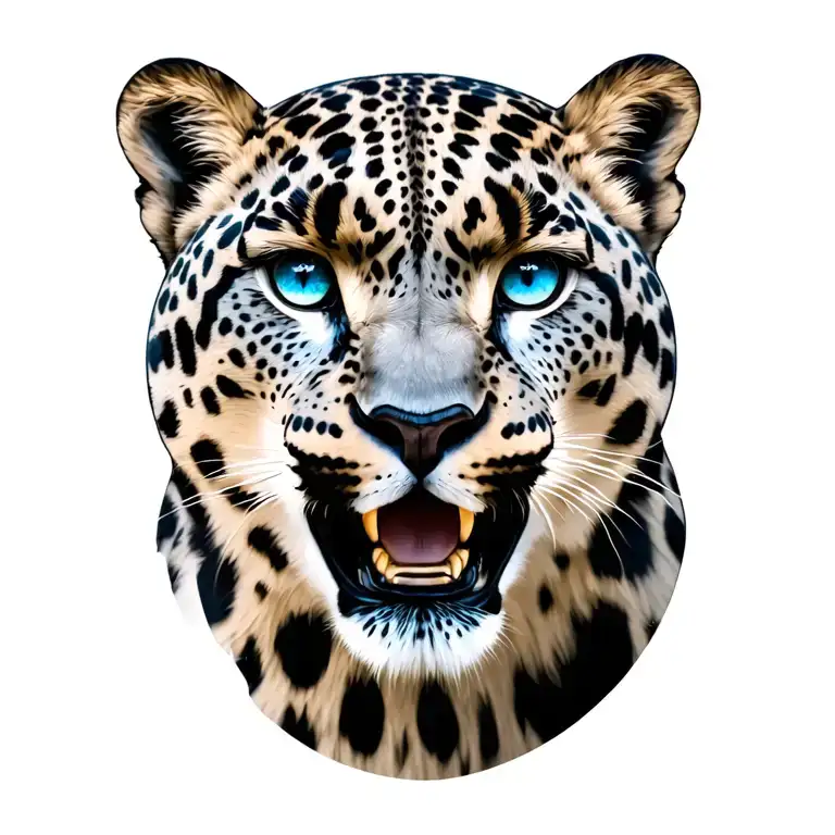 snow leopard with blue eyes staring tattoo design idea