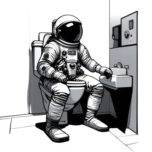 astronaut on a toilet while peeing tattoo design idea