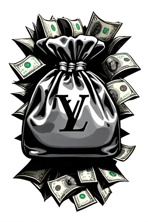 louis Vuitton Money bag overflowing tattoo design idea