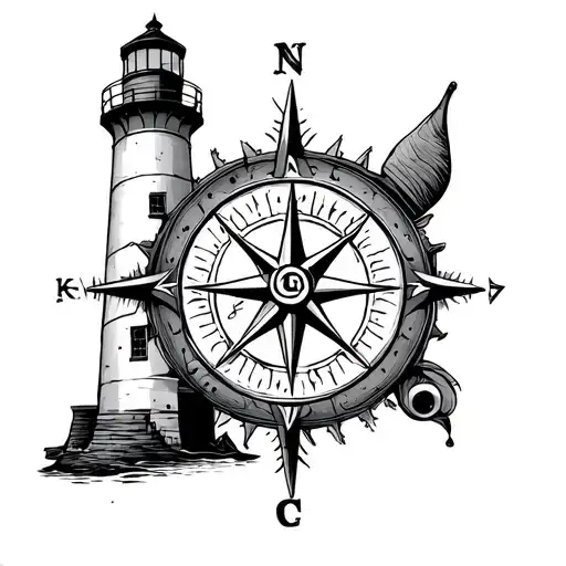 Lighthouse with compass tattoo design idea