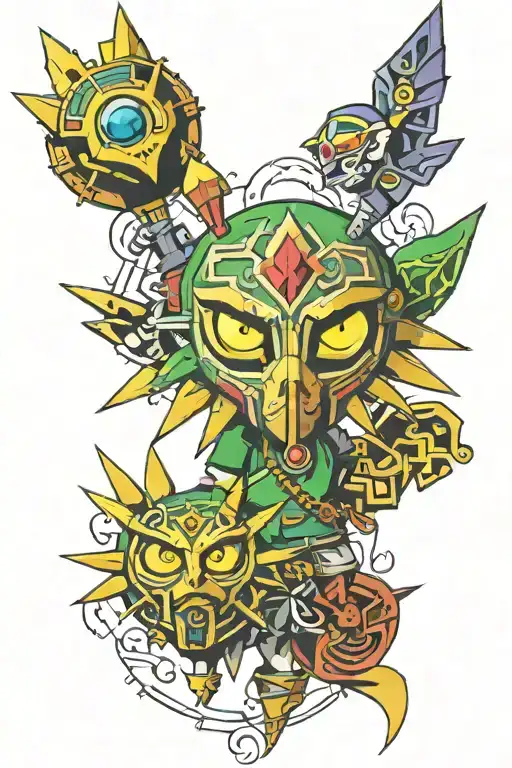  Zelda Twilight Princess and Majora's Mask incorporated into the design tattoo design idea