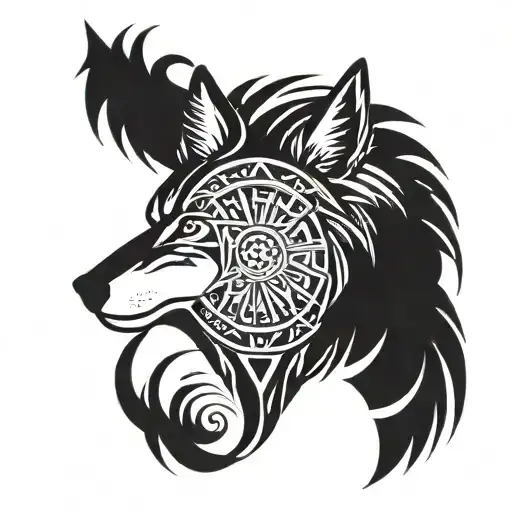 Native American With African Tribal Shield Wolf Crest tattoo design idea