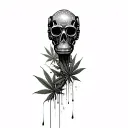 composition,robot skull with gas mask,marijuana leaves in the background,dripping blood tattoo design idea