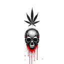 composition,robot skull with gas mask,marijuana leaves in the background,dripping blood tattoo design idea