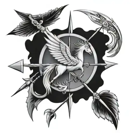 12-07-77, Sagittarius, 3 arrows, hawk wings tattoo design idea