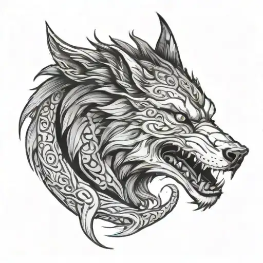 half wolf face half dragon face tattoo tattoo design idea