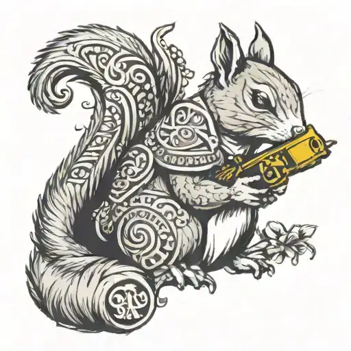 squirrel with ace of spades pistol from destiny 2 tattoo design idea