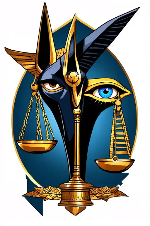 anubis and scales of justice and eye horus and eye of ra tattoo design idea