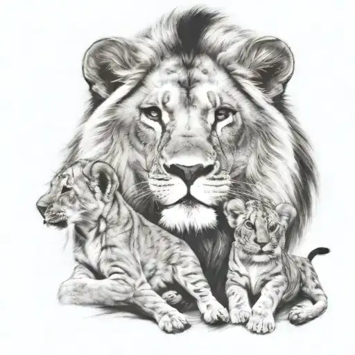 King Lion with 3 cubs tattoo design idea