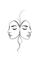 Using a single line create a Gemini tattoo of 2 faces looking opposite directions with one placed above the other tattoo design idea