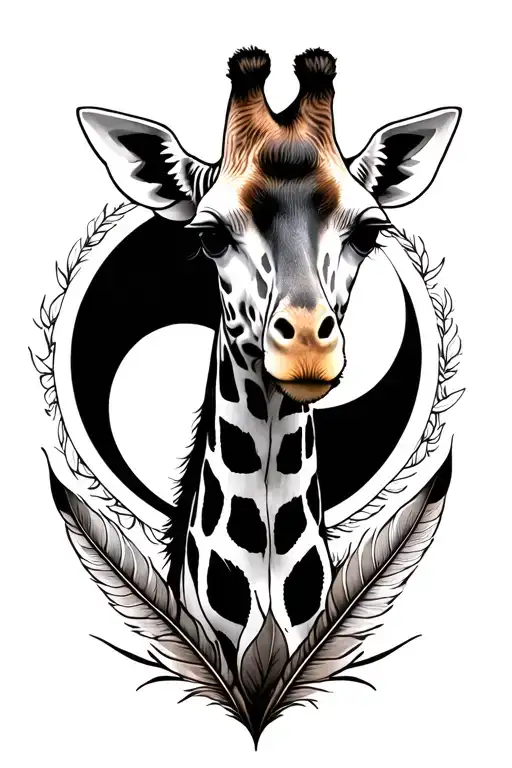 giraffe with moon and feathers  tattoo design idea