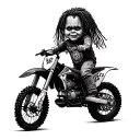 chucky with dreads riding dirt bike tattoo design idea