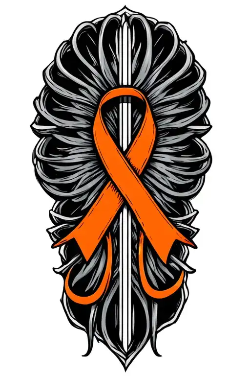 kidney cancer orange ribbon intertwined with strength symbol  tattoo design idea