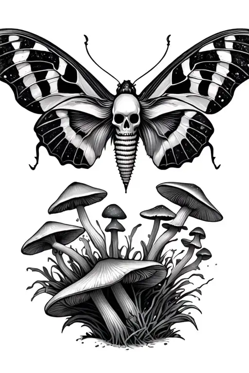 death moth and mushrooms  tattoo design idea