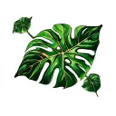 monstera leaf with gold cracks tattoo design idea