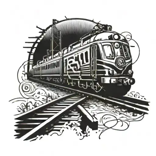 bdsm triskelion with train tracks on top half tattoo design idea