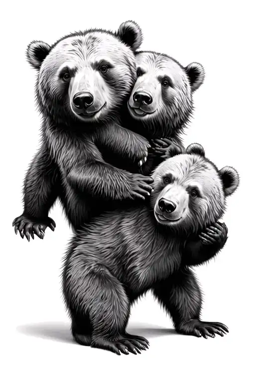 3 realistic full body bear cubs playing like a totem pole tattoo design idea