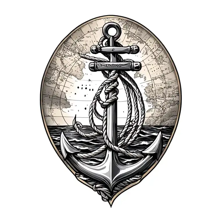 sea faring, anchors, ropes, maps, uk and australia tattoo design idea