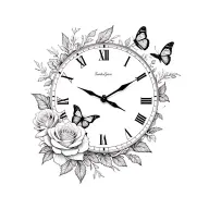butterflies roses and a clock tattoo design idea