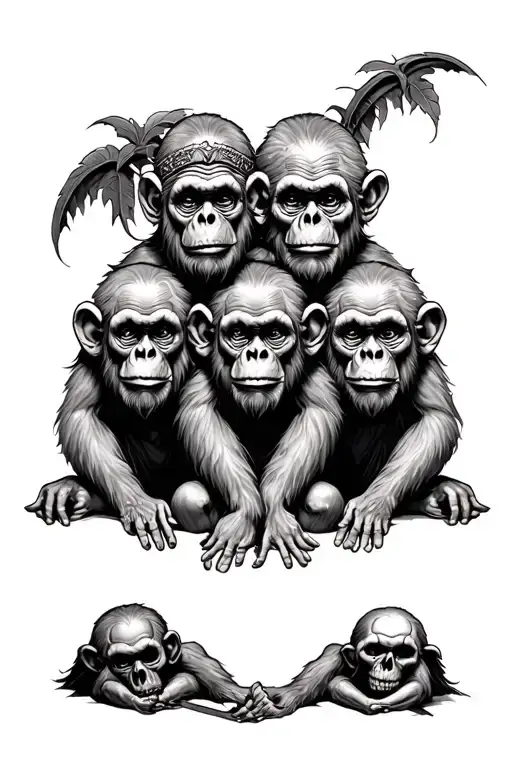 three wise monkeys with dead men  tattoo design idea
