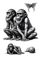 three wise monkeys with dead men  tattoo design idea